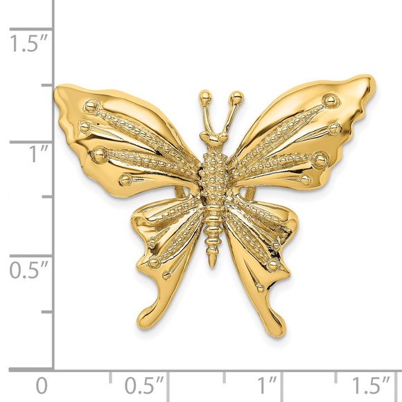 14k Yellow Genuine Gold Polished & Beaded Butterfly Slide Necklace Charm Pendant - Picture 3 of 4
